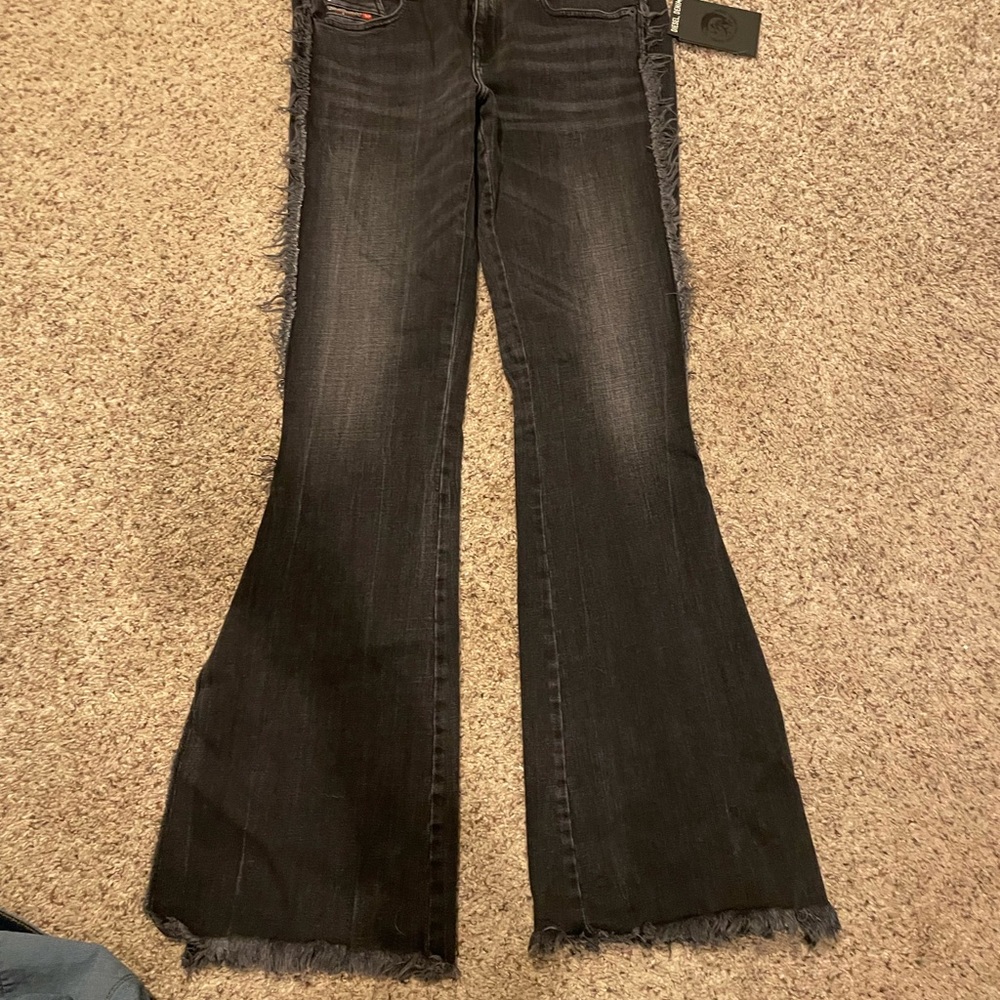 Diesel D-Ebbey Bootcut Fringe Jeans Black Stonewash Size 30 NWT $228